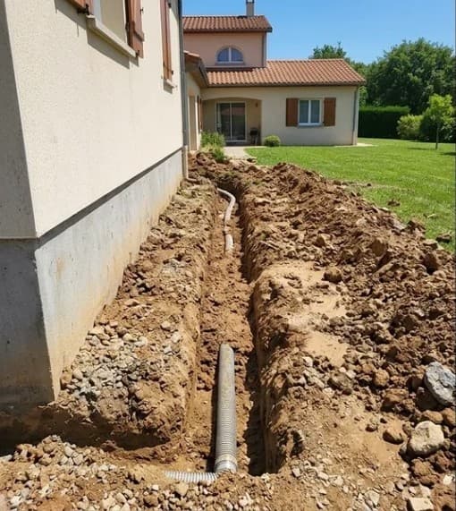 Avant — fouille et drain le long de la façade