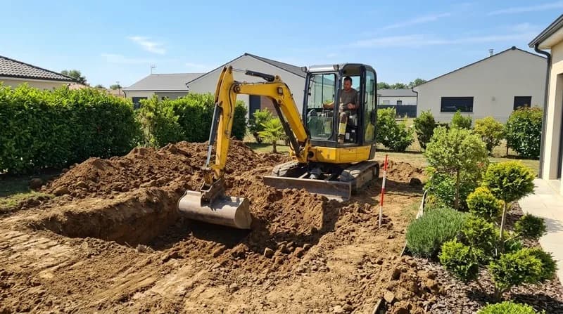 Excavation pour terrassement de piscine réalisée par Urban Aménagements